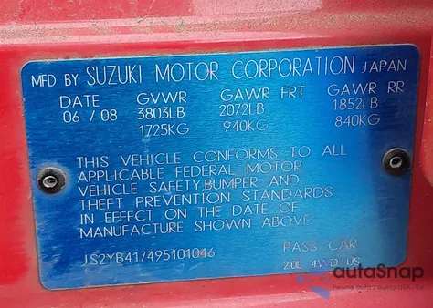 2009 Suzuki Sx4 Touring z USA, uszkodzony, nr VIN JS2YB417495101046